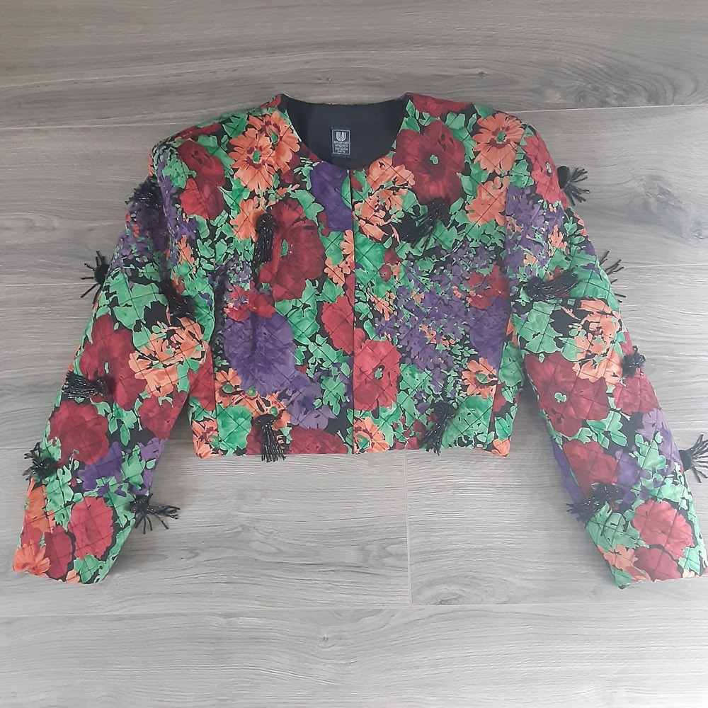 VTG Emanuel Ungaro Parallele Paris Vintage Floral Quilted Cropped Beaded Jacket - Picture 13 of 13